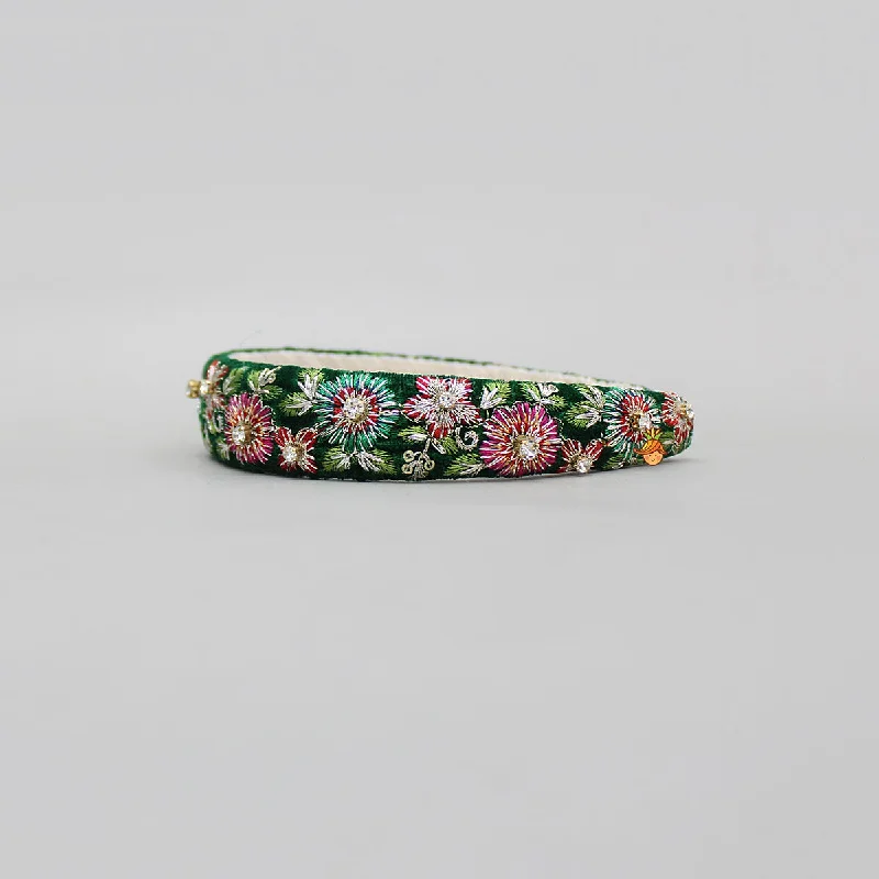 Green Velvet Floral Embroidered Hairband