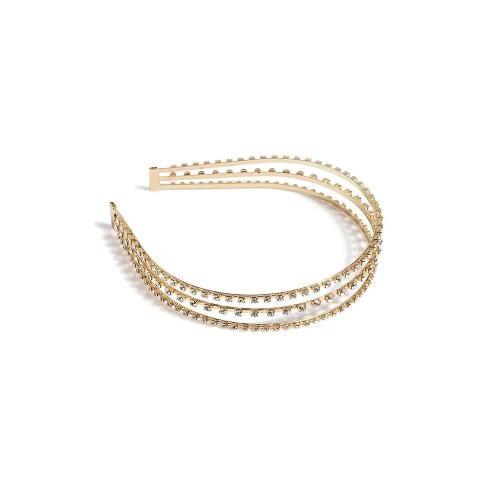 Rhinestone Triple Headband - Gold