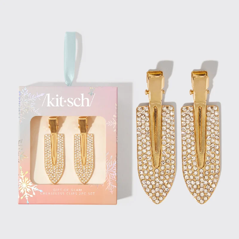 Gold Rhinestone Creaseless Clips 2pc Set