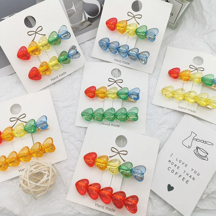 Wholesale Rainbow Hearts Acrylic Hair Clips Set