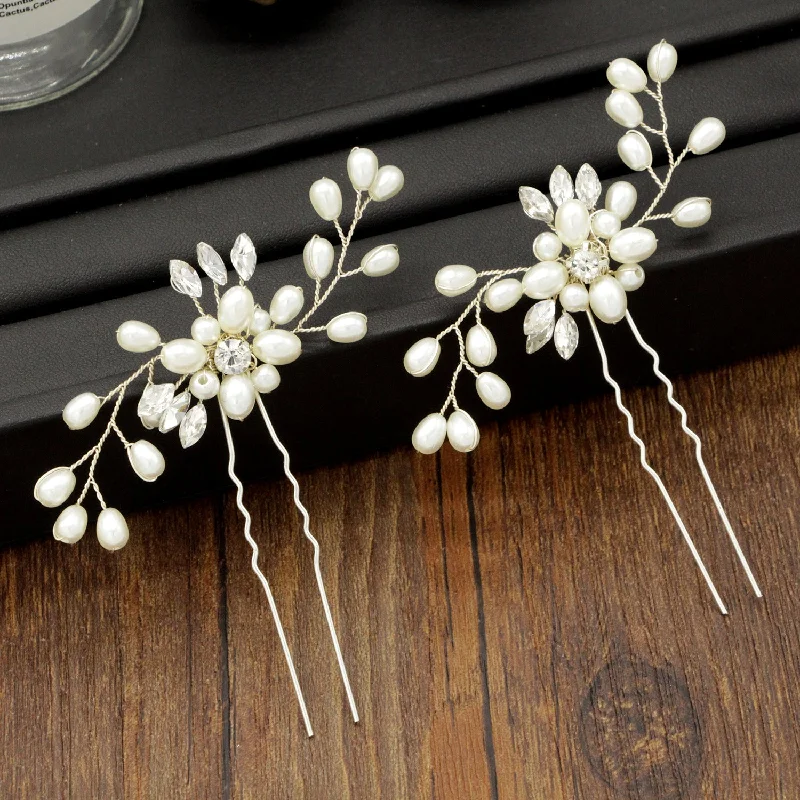 Wholesale Handmade Pearl Crystal Hairpin Pin U-shaped Clip Wedding Headgear