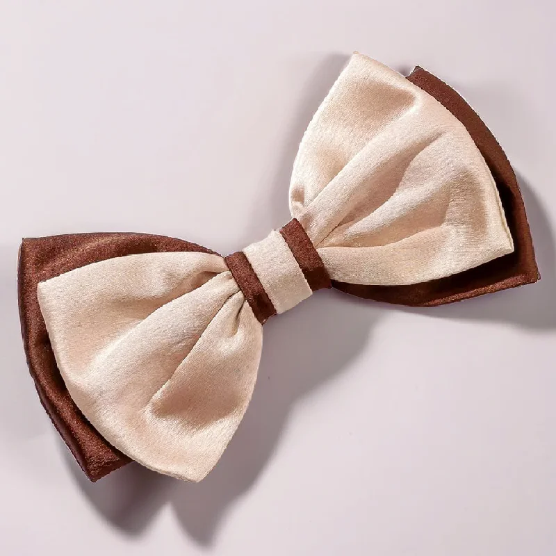 Dual Tone Satin Hair Bow Alligator Clip - Latte & Brown