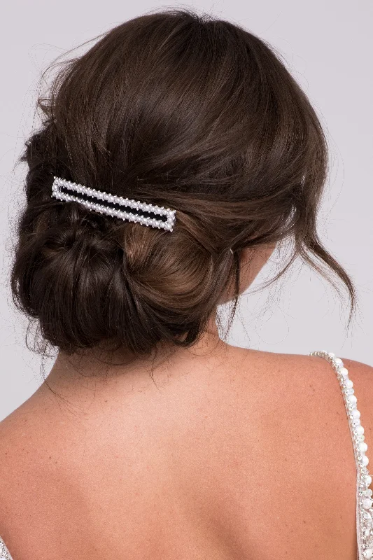 Extra-Long Faux Pearl & Black Ribbon Barrette