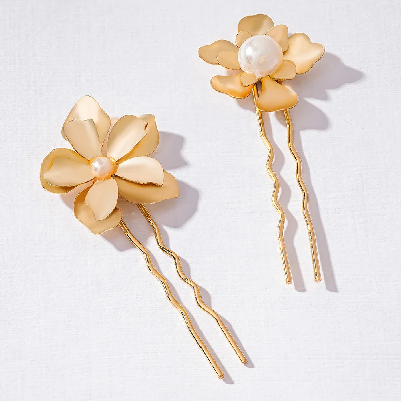 Set of 2 Iris Pearl U Pins - Gold