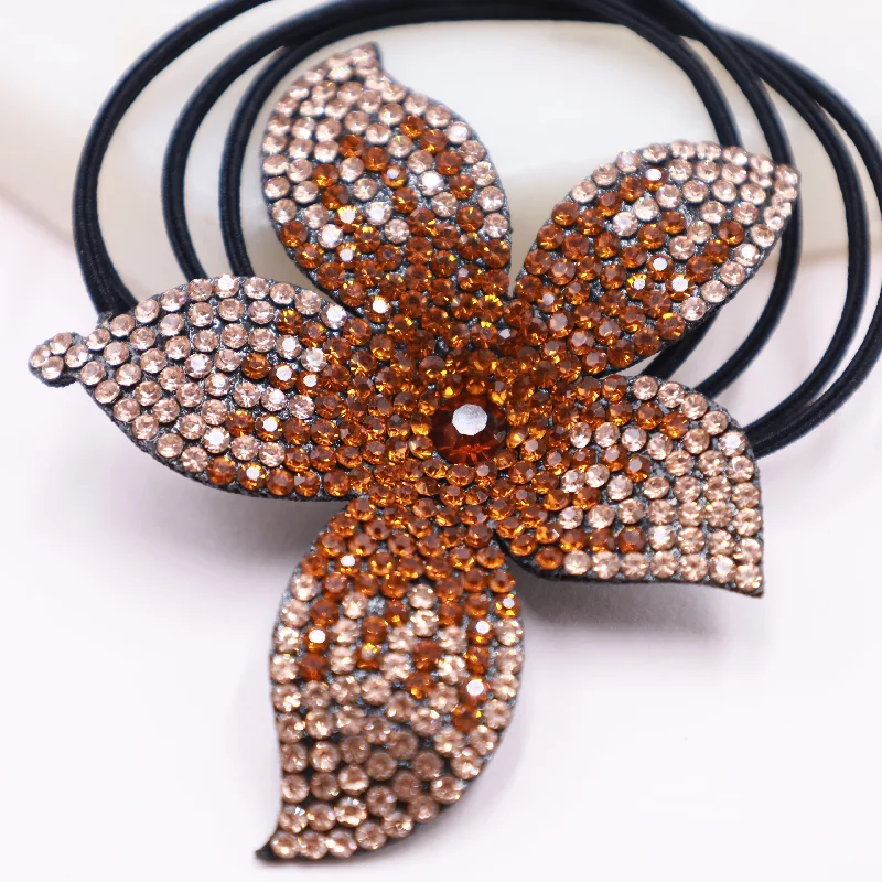 Topaz Flower Ponytail Holder with Rhinestones