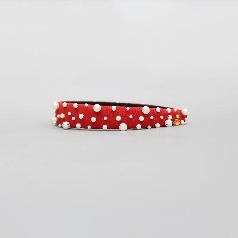 Red Pearls Embellished Hairband