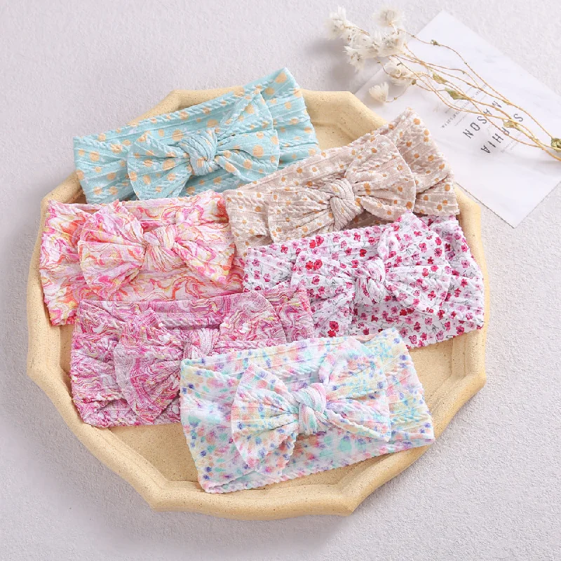 Wholesale Wide Edge Jacquard Bow Nylon Children's Headbands