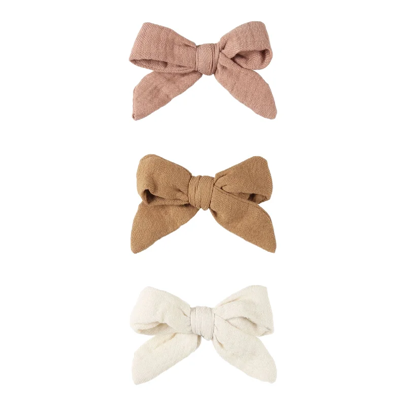 Bow Clip Set of 3 - Rose / Natural / Golden