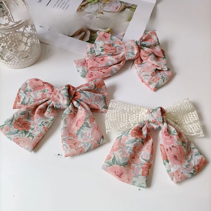 Wholesale Large Bow Chiffon Floral Head Clip