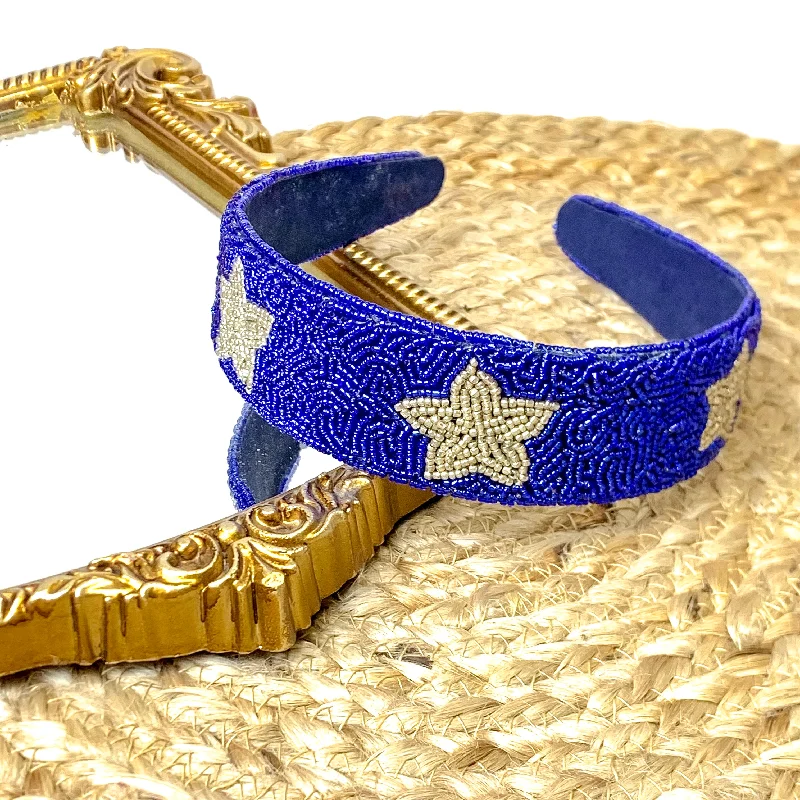 Team Spirit Navy Blue Seed Bead Headband with Silver Stars