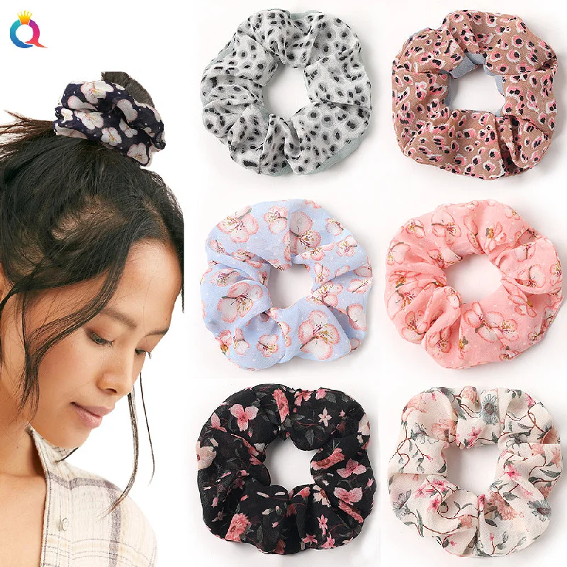 Wholesale Small Fresh Floral Chiffon Large Intestine Hair Tie