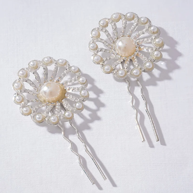 Set of 2 Pearl U Pins - Silver