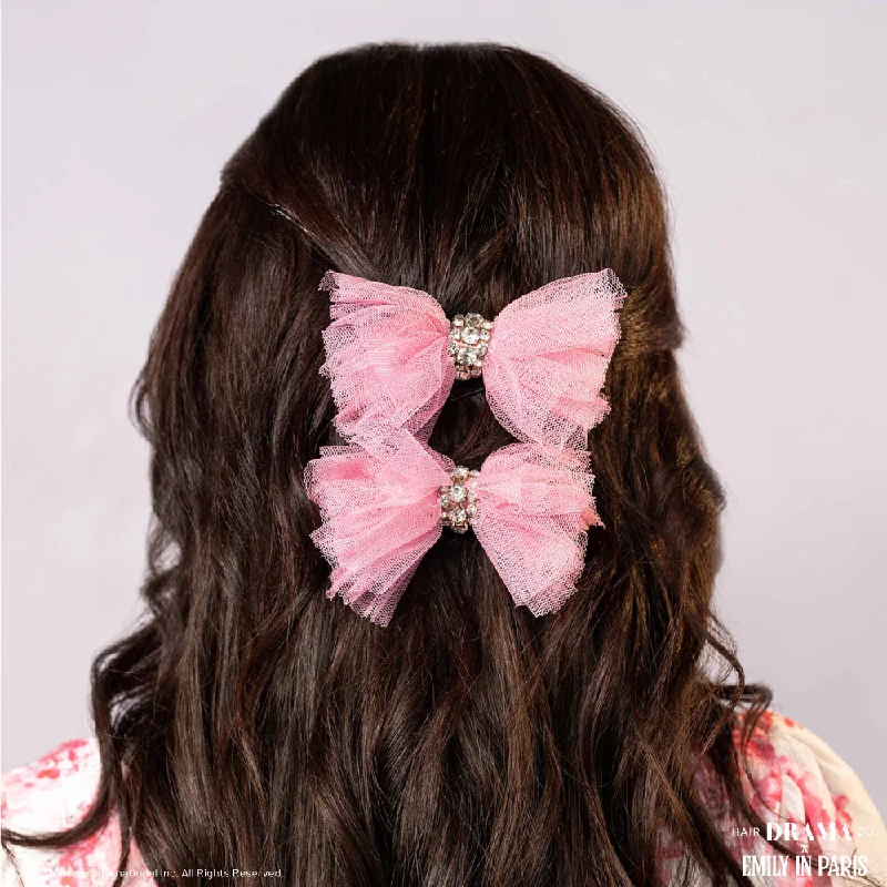 HDC x Emily in Paris Sparkling Pink Hair Bow Alligator Clip - Set of 2