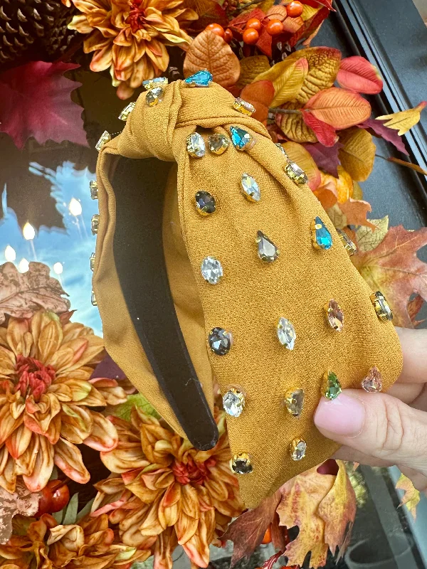 Luxury Multi Stones Headband in Mustard