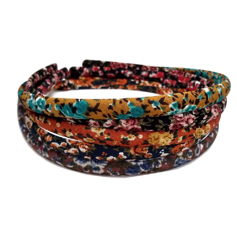 Dark Floral Skinny Headband Set