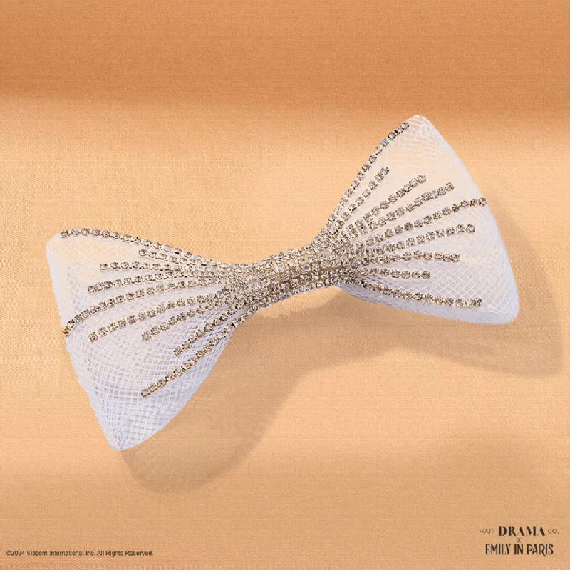 HDC x Emily in Paris Crystal Mesh Hair Bow Alligator Clip - White