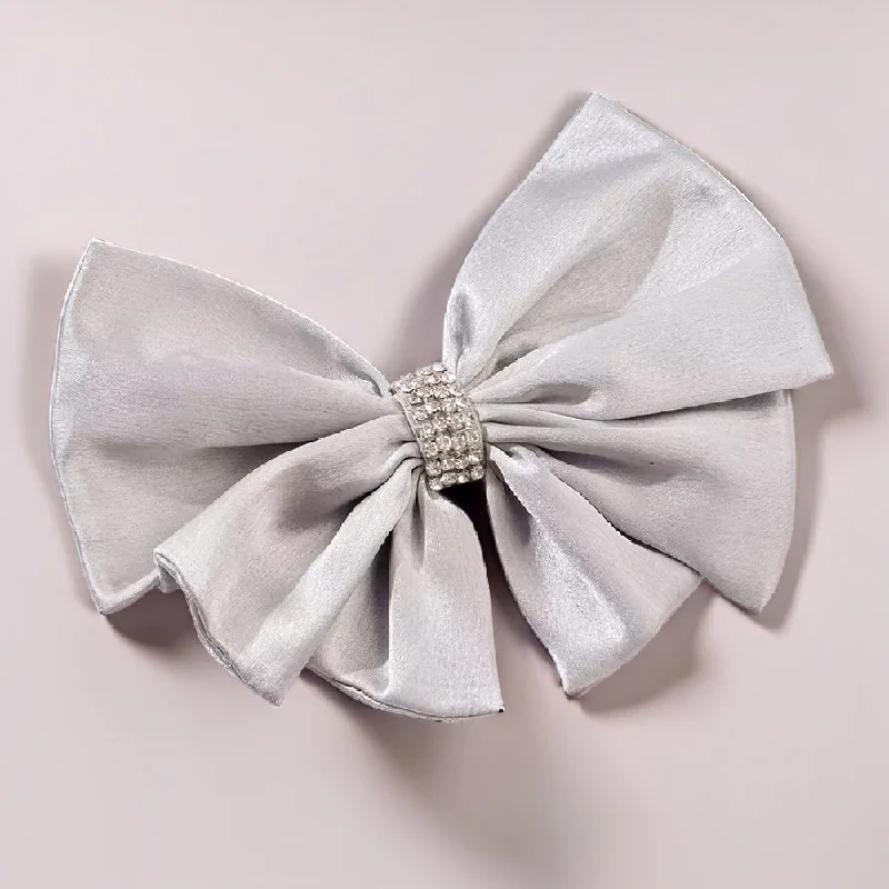 Satin Crystals Hair Bow Alligator Clip - Grey