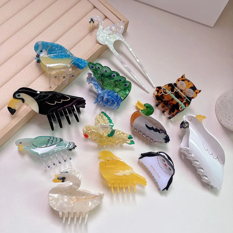 Wholesale Animal Acetate Colorful Bird Hair Clips