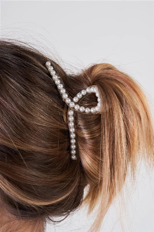 3pcs Thin Loopy Pearl Trim Claw Hair Clip Set